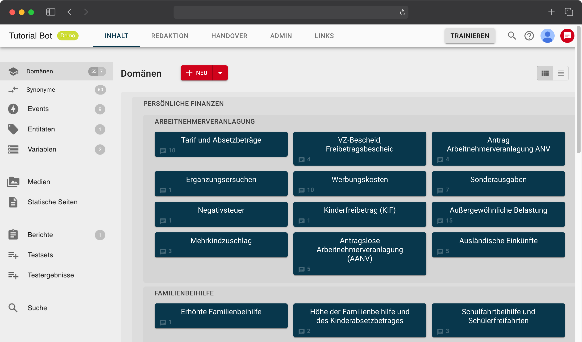 Inhalte im Ubitec Bot Framework strukturieren